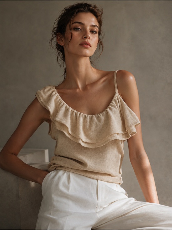 Zara Tops - Zara Beige Ruched Off Shoulder Knit Top Size Small NWT